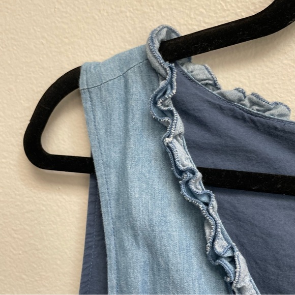 ModCloth Chambray Ruffle Dress With Pockets Size Large - Picture 10 of 12